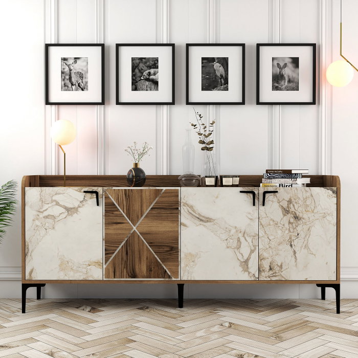 Hanah Home Venedik Consola de Mármol Nogal y Blanco Hanah Home Venedik Consola de Mármol Nogal y Blanco